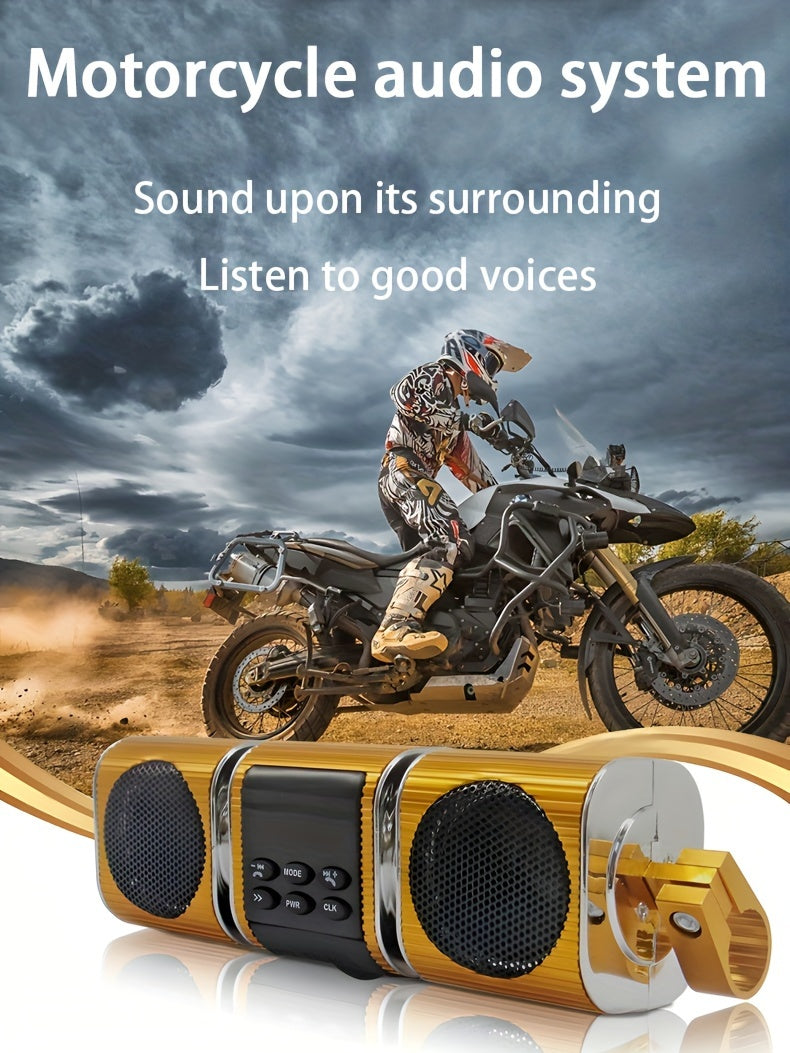 KORBROS Motorcycle Bluetooth Soundbar – IPX5 Waterproof, Built-in Amplifier, FM Radio, USB & AUX, 12V MP3 Player for Handlebar Mount
