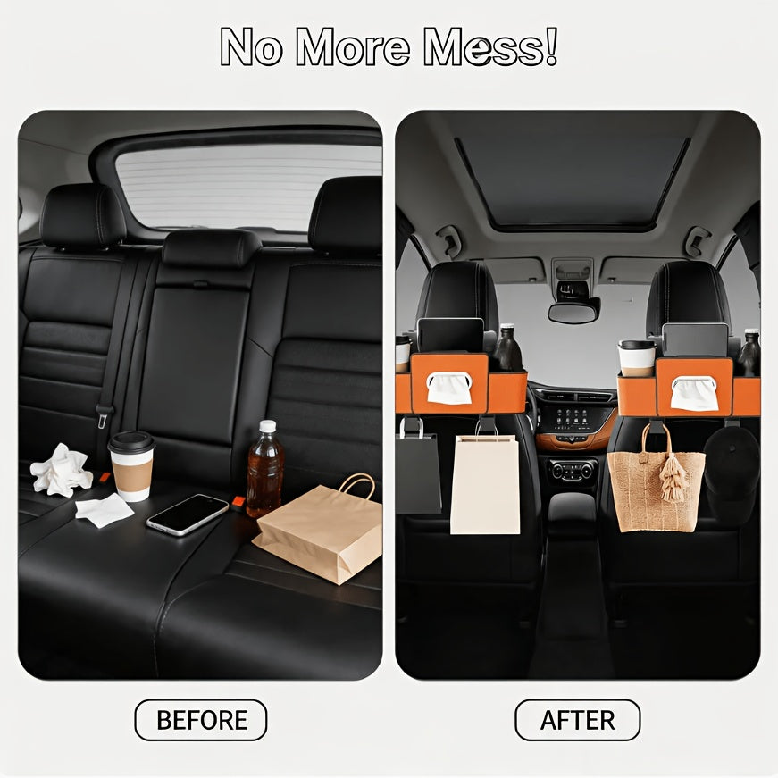 Car Backseat Organizer 2 Pack 8-in-1 – Seat Back Storage with Cup Holders Napkin Drawer & Hanging Pockets | Universal Fit SUV Minivan Black Beige