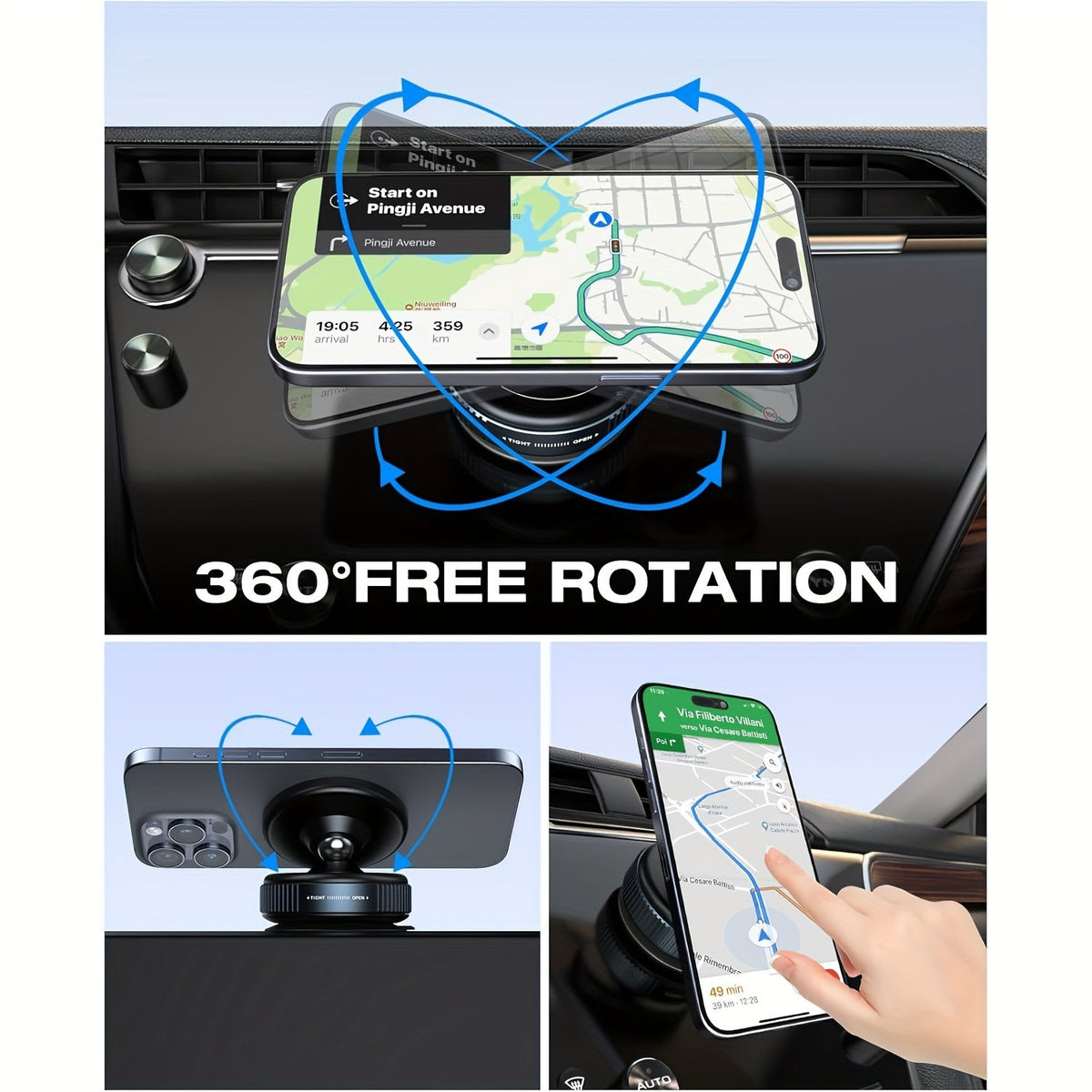 Vacuum Magnetic Phone Holder 360° Adjustable, Upgraded Alloy Suction Cup Mount for Car Dashboard, Gym Mirror & Smooth Surfaces, Universal Smartphone Fit