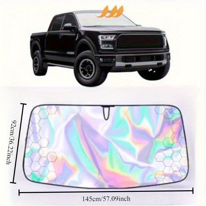 Car Windshield Sunshade 5-Layer Laser Insulation - Thickened UV Heat Blocker, Diamond Pattern, Fits Toyota Sienna Tundra Ford F150 & Universal Sizes, Gold Black