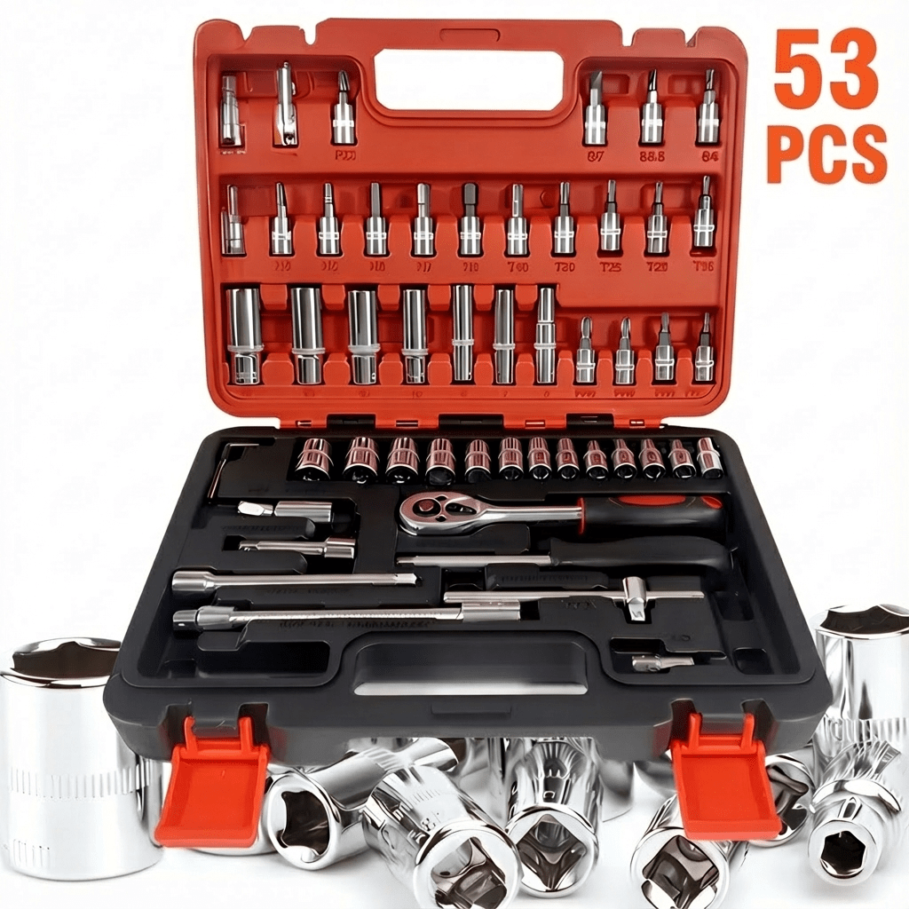 Tool Set 46 & 53 Piece – 1/4", 3/8" & 1/2" Drive Ratchet Wrench Kit for Automotive, Bicycle & Home Repair