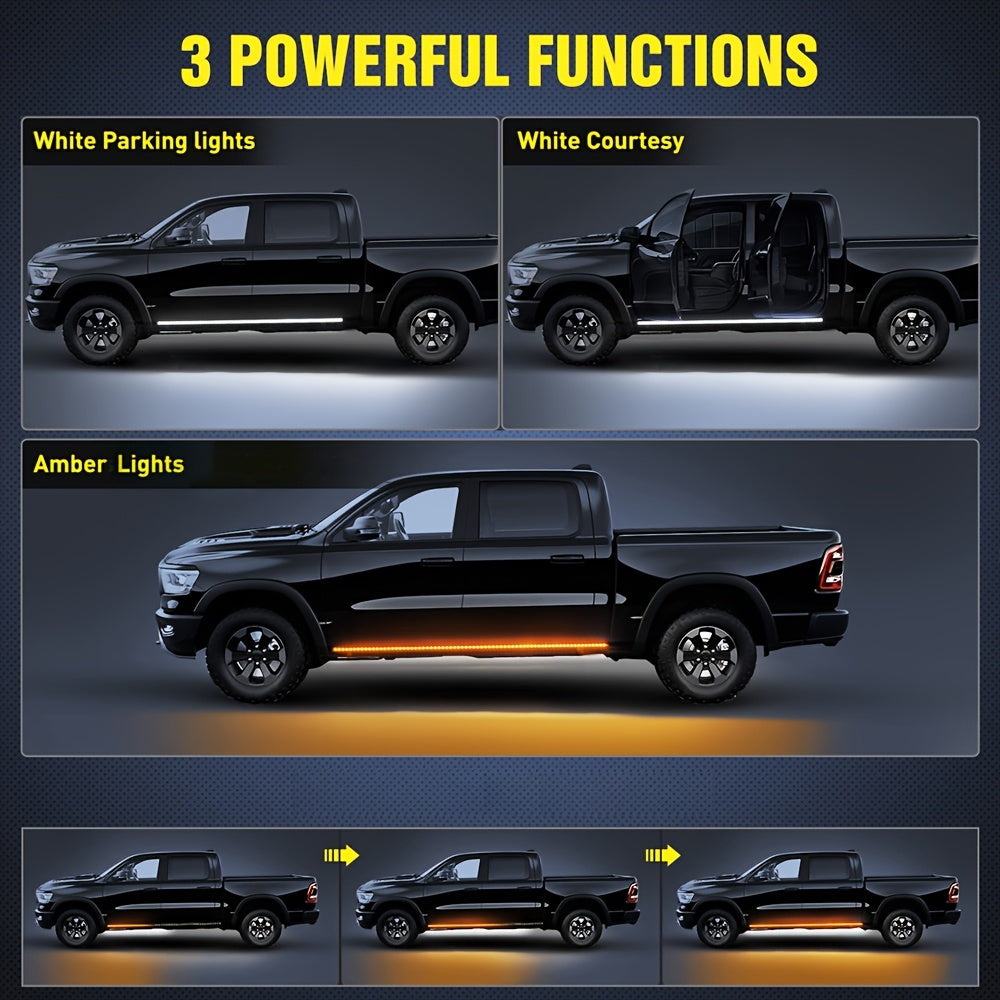 LED Truck Pedal Lights 70 Inch 2pcs Yellow White Neon Light Strips for Pickup Trucks SUVs Off-Road Step Bar Running Board Lighting