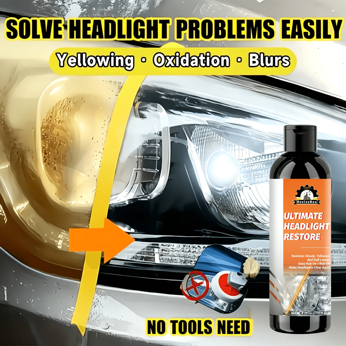 Headlight Restoration Kit No-Polish Formula, Instantly Clears Cloudy Lenses, Enhances Visibility & Brightness, Easy Car Headlight Cleaner & Repair Solution, 1-Pack / 4-Pack