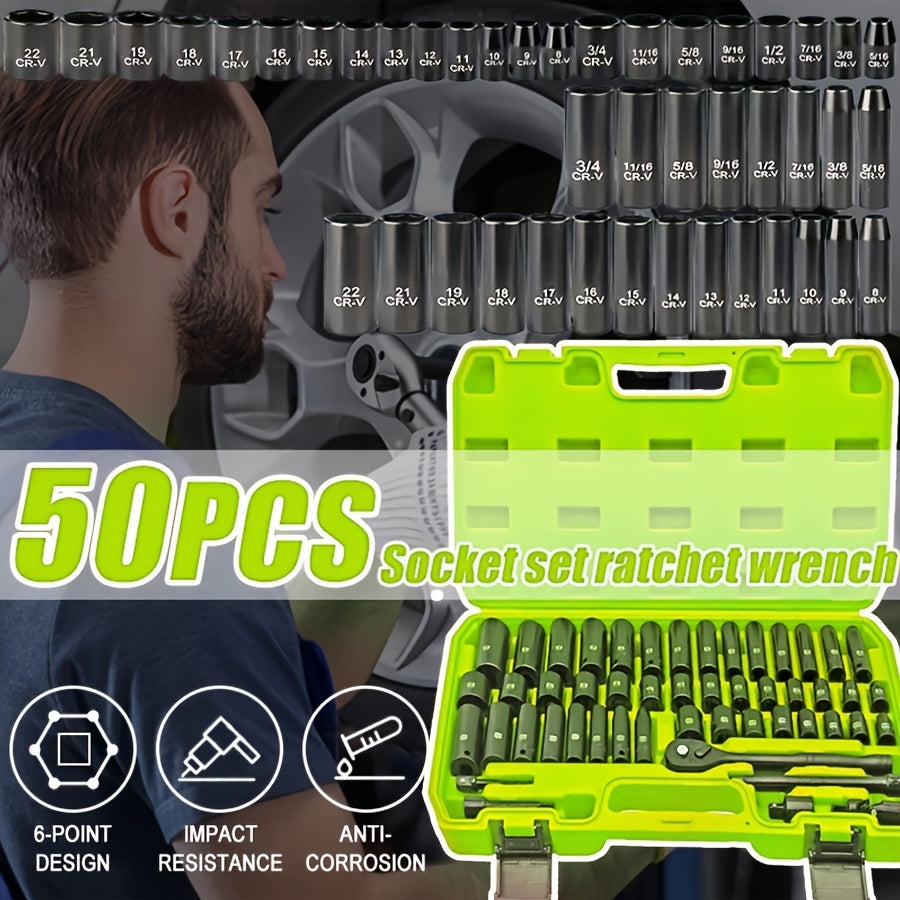 Socket Wrench Set 1/2" Drive – 44/34+1/50 Piece Pneumatic Tool Kit with Air Socket Wrench for Automotive & Household Repair
