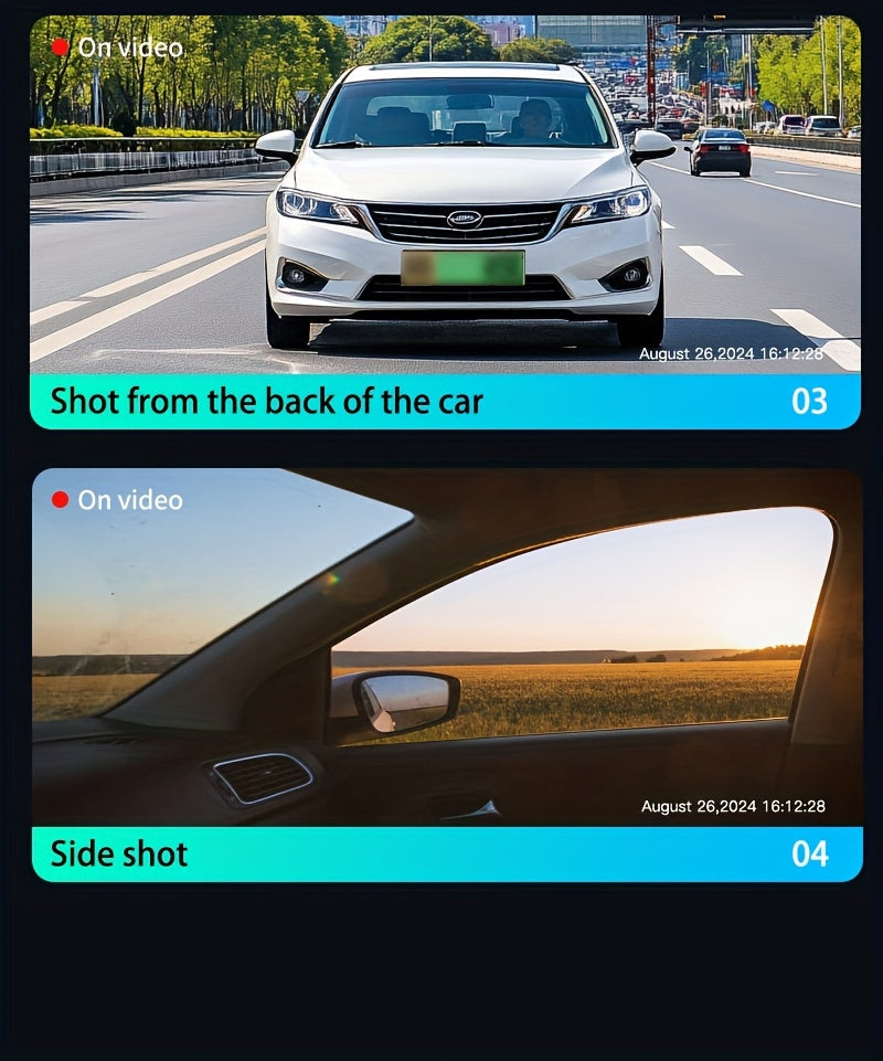 Dash Cam 360° Panoramic 3/4 Lens – 1080P HD Front + 720P Rear Left Right, Quad-Split Screen, Night Vision, G-Sensor, Loop Recording, WDR Car Camera