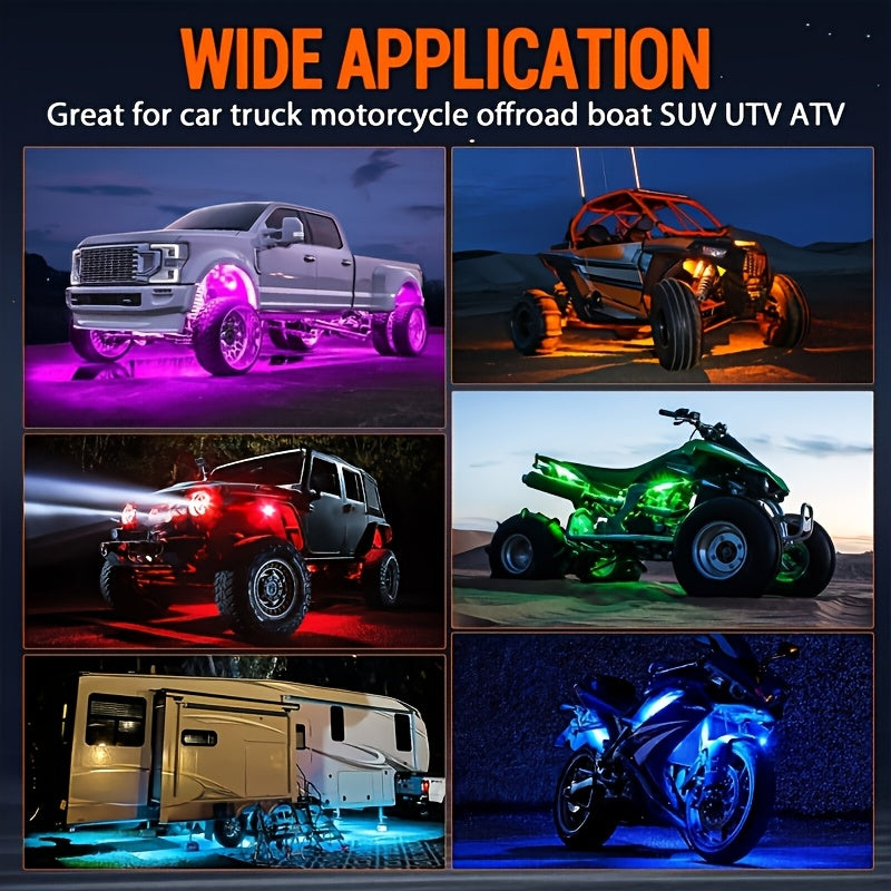 RGB LED Rock Lights 8pc or 4pc | 15 LED Per Pod App & Music Mode Underglow Kit for Trucks Jeeps UTVs SUVs Golf Carts 12V