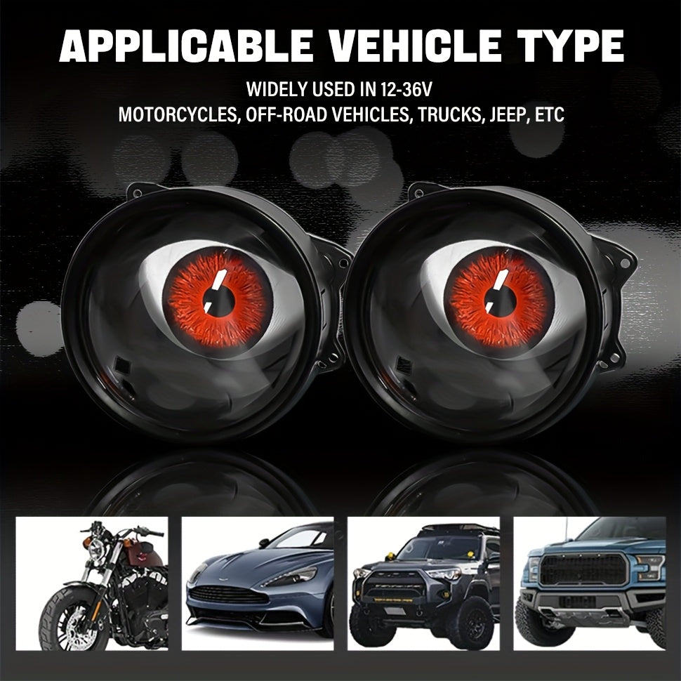 LED Demon Eye Lights with Lens – 6-Mode Adjustable 12V Car Atmosphere Lighting Kit, Dynamic Devil Eyes for Off-Road & Automotive Decoration (1 or 2 Pack)