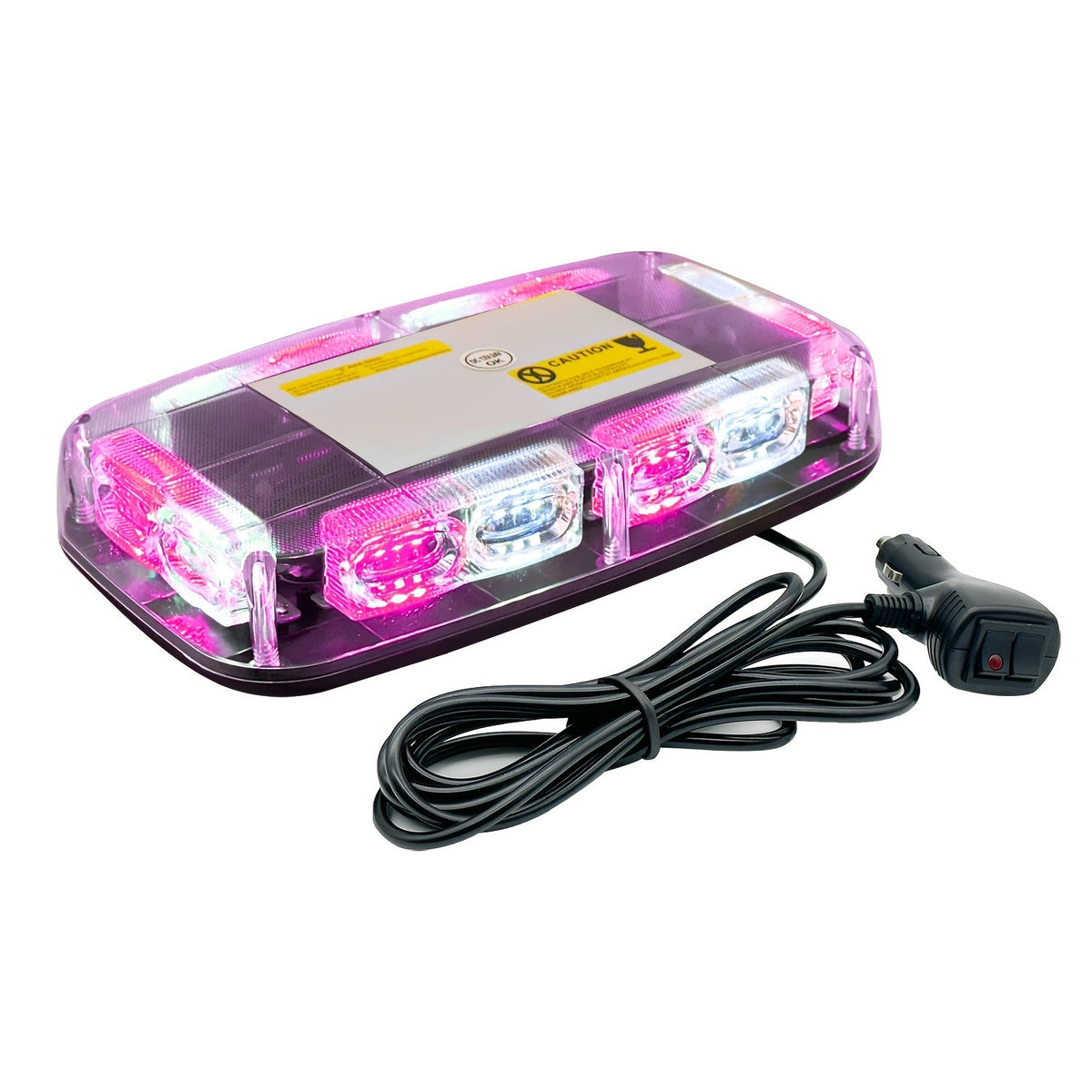 48 LED Mini Beacon Light Bar with Magnetic Base – Amber & White Strobe Warning Light for Snow Plow Trucks, Construction & Off-Road Vehicles, 12-24V
