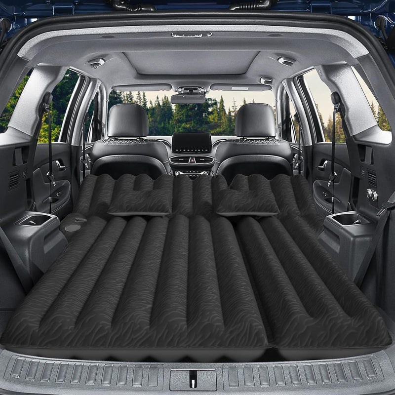 SUV Air Mattress Inflatable Car Bed 67x49x4 Inch Flocking Surface with Air Pump 2 Pillows Carrying Bag Solo or Couple Camping Road Trip Black Grey