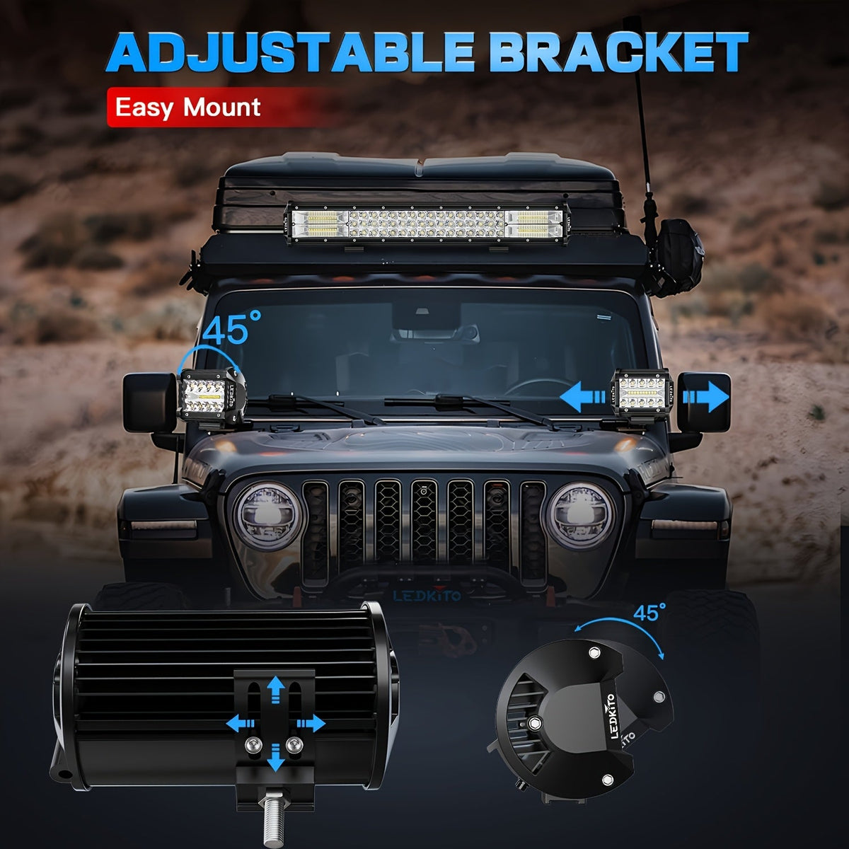 20 Inch LED Light Bar + 4 Inch LED Work Light Kit, Off Road Driving Lights with Wiring Harness Switch Relay Fuse, DC 12-24V for Truck ATV UTV Boat Excavator Forklift, White Aluminum