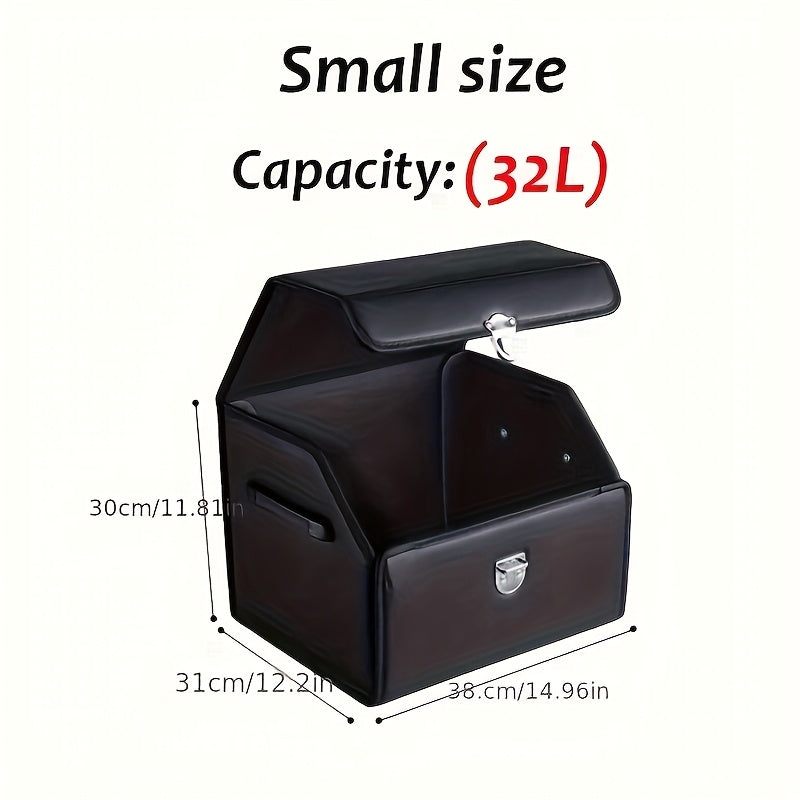PU Leather Car Trunk Organizer – Foldable Multi-Compartment SUV Cargo Storage Box, Adjustable | 32L & 12.15gal