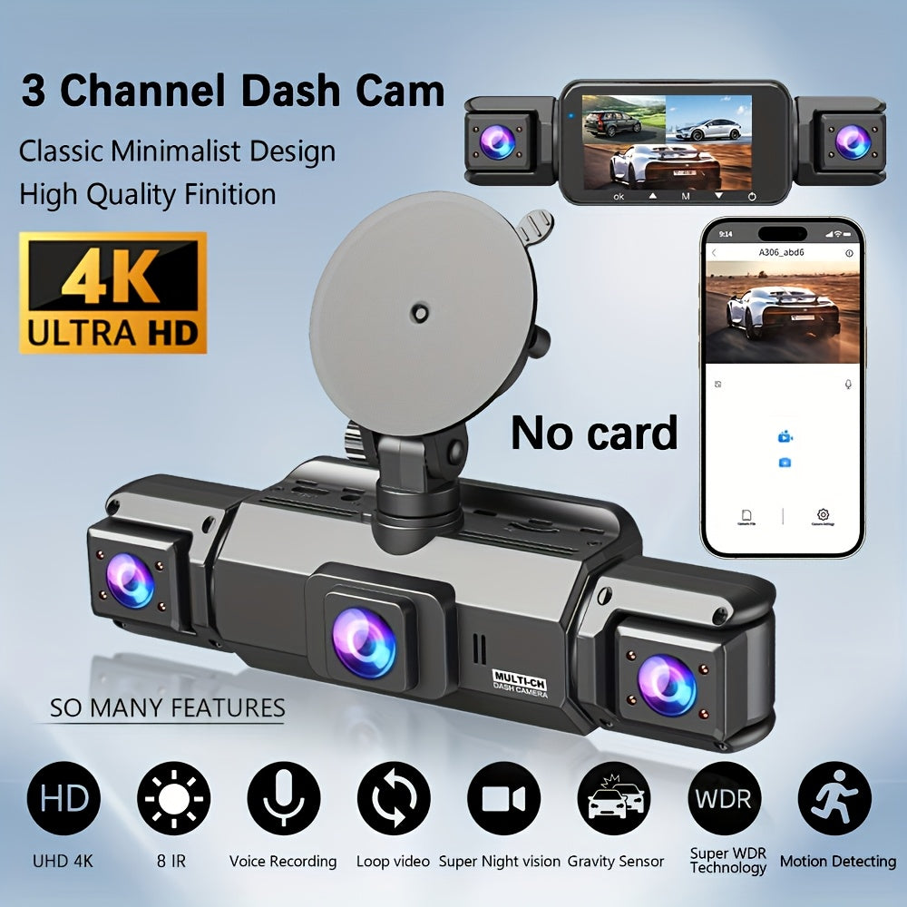 4K Dash Cam 2 & 4-Channel – Front 4K + Rear 1080P, Super Night Vision, WDR, G-Sensor, WiFi & Optional 64GB Card – Car Black Box