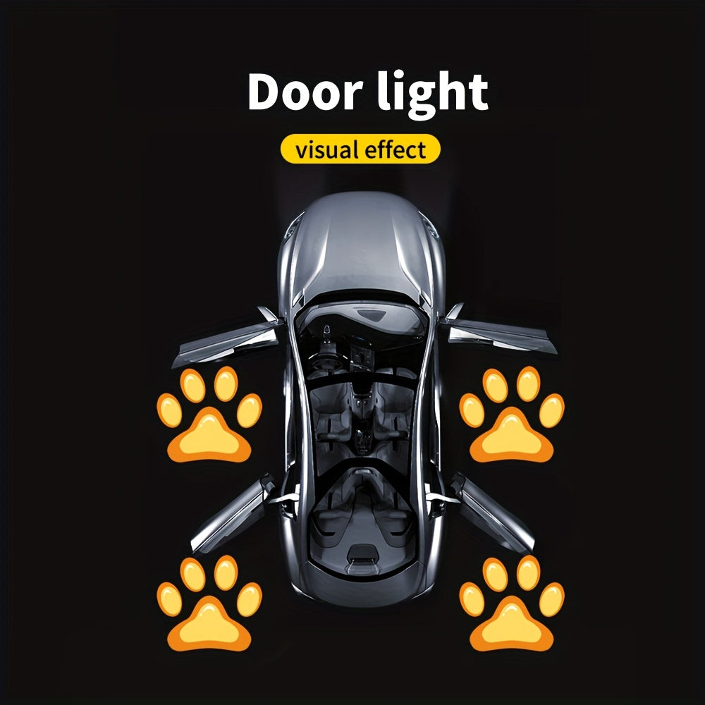 LED Car Door Projector Welcome Light 4pcs, Courtesy Step Logo Shadow Light with Cute Pattern, Festive Atmosphere Night Light for Car Door — Sky Blue, Pink, Amber