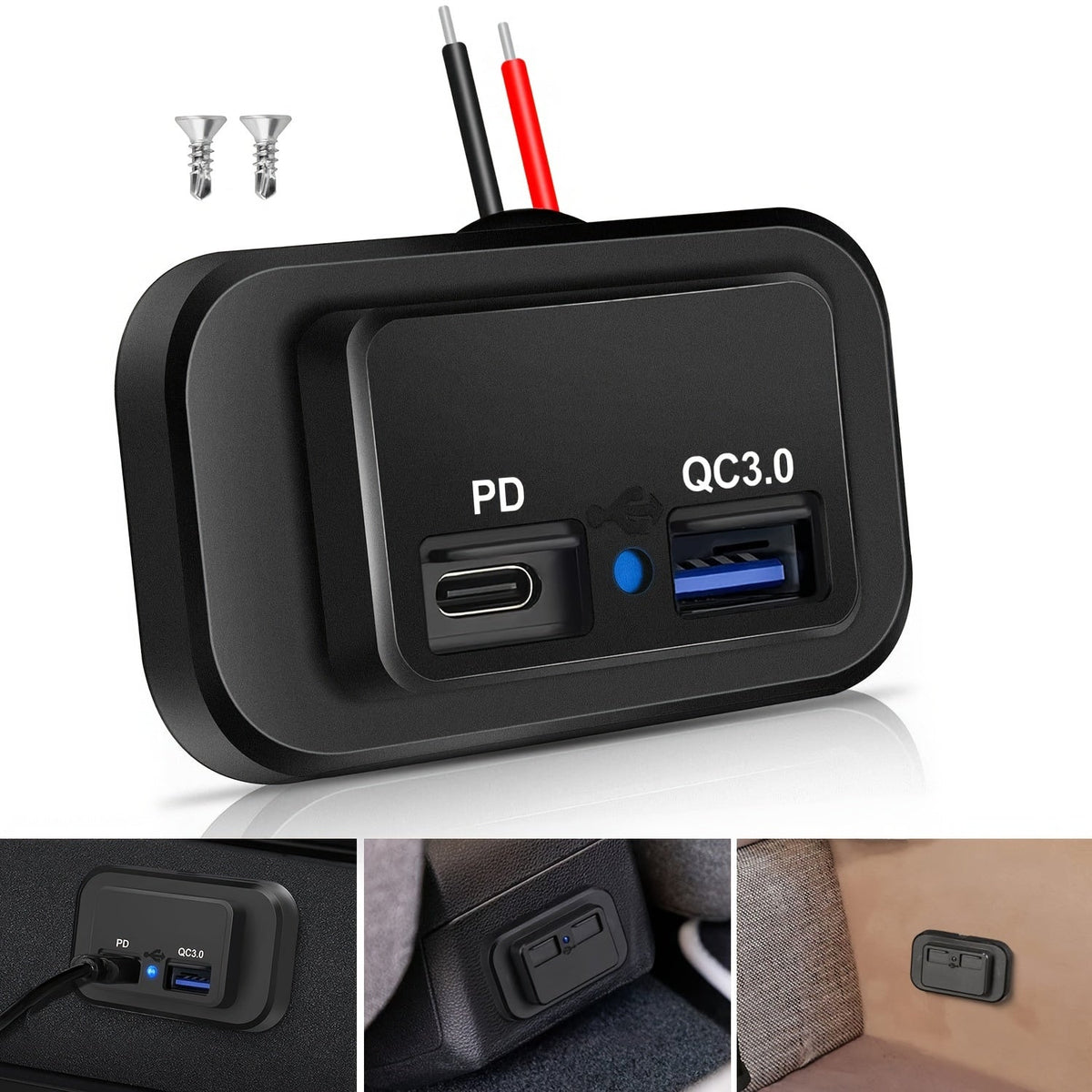 RV USB Socket Dual Fast Charging PD 3.0 USB-C & QC 3.0 USB-A | 12V 24V Car Charging Adapter for RV, Boat, Motorcycle & Camper – 2-Set