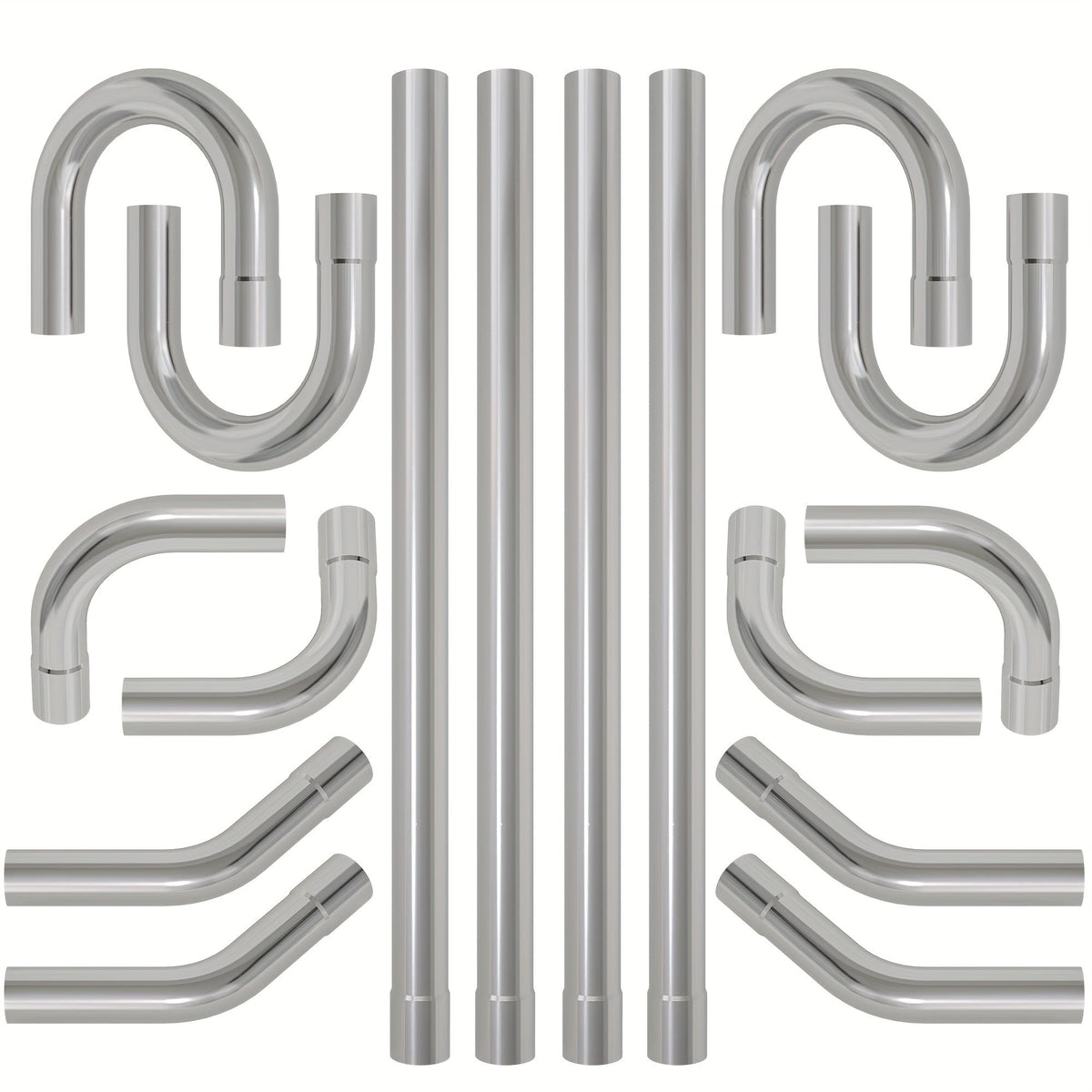 2.5" Mild Steel Exhaust Pipe Kit 16pc | Mandrel Bent 16-Gauge Tubing 90° 45° 180° U-Bend & Straight Pipes Universal Fit