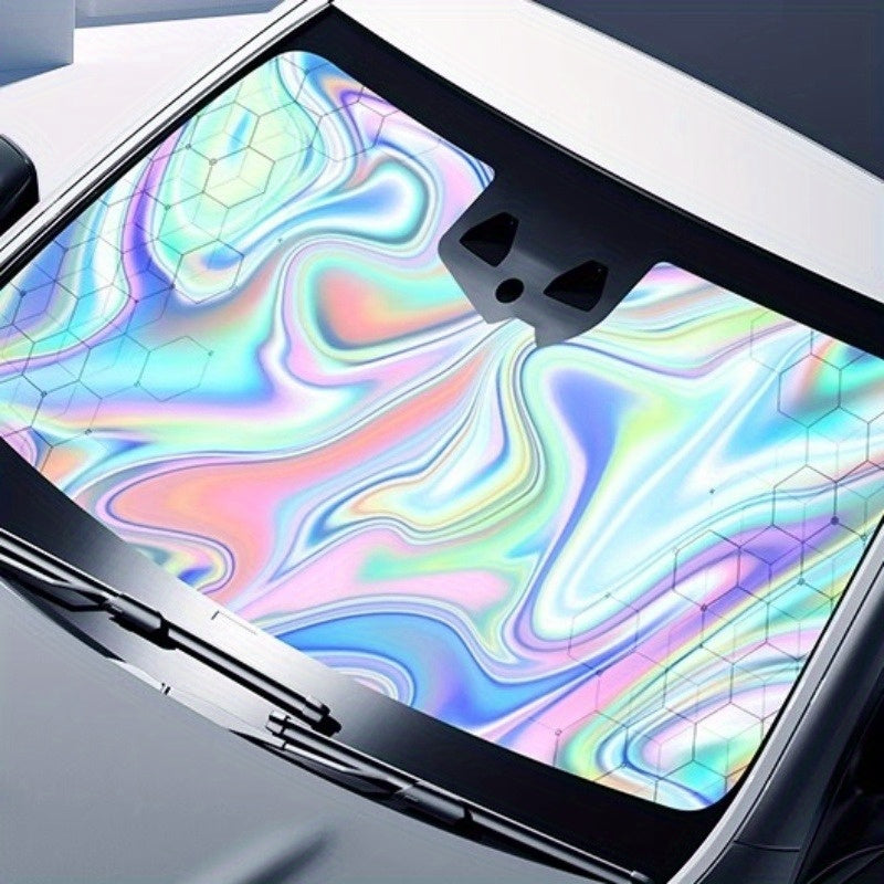 Car Windshield Sunshade 5-Layer Laser Insulation - Thickened UV Heat Blocker, Diamond Pattern, Fits Toyota Sienna Tundra Ford F150 & Universal Sizes, Gold Black