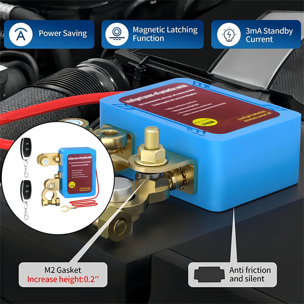 Remote Battery Disconnect Kill Switch 12V/24V 240A – Auto Cutoff at 11.8V, 433MHz Remote, Magnetic Latching, for Car, Truck, RV, ATV, Boat & Motorcycle