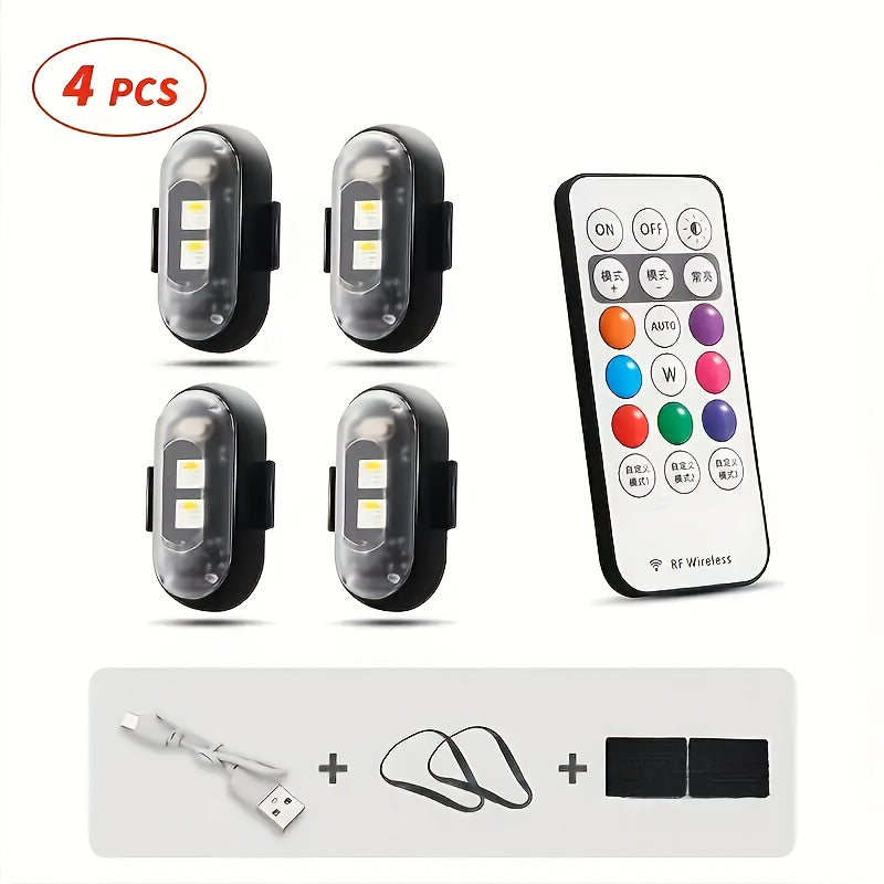Wireless LED Strip Lights 8-Color Anti-Collision High Brightness Remote Control USB Charging Waterproof for Car Motorcycle Bike Drone Aircraft 4pcs or 6pcs