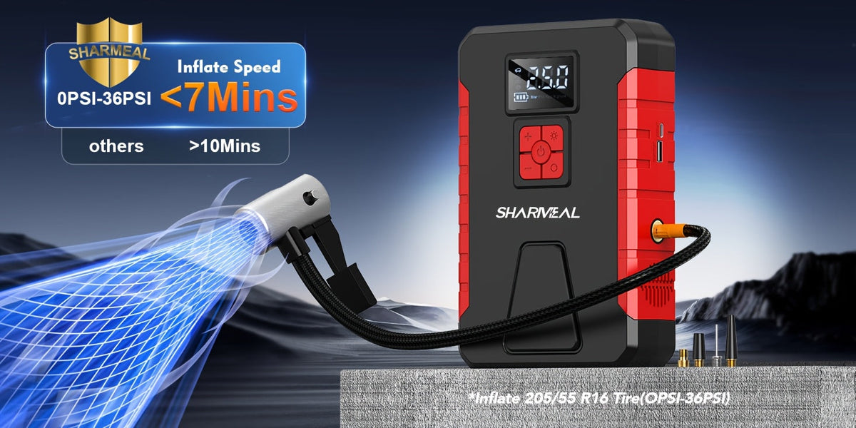 Portable Jump Starter with Air Compressor, 15000A-21000A Peak 350PSI 12V 17-in-1, Car Battery Charger with LED Light, for Cars Trucks SUVs