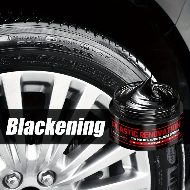 Plastic Restorer Paste 30g – Black Interior Trim Polish, Anti-Aging Refurbishment Cream for Car Plastic, Leather & Tire Shine with Sponge