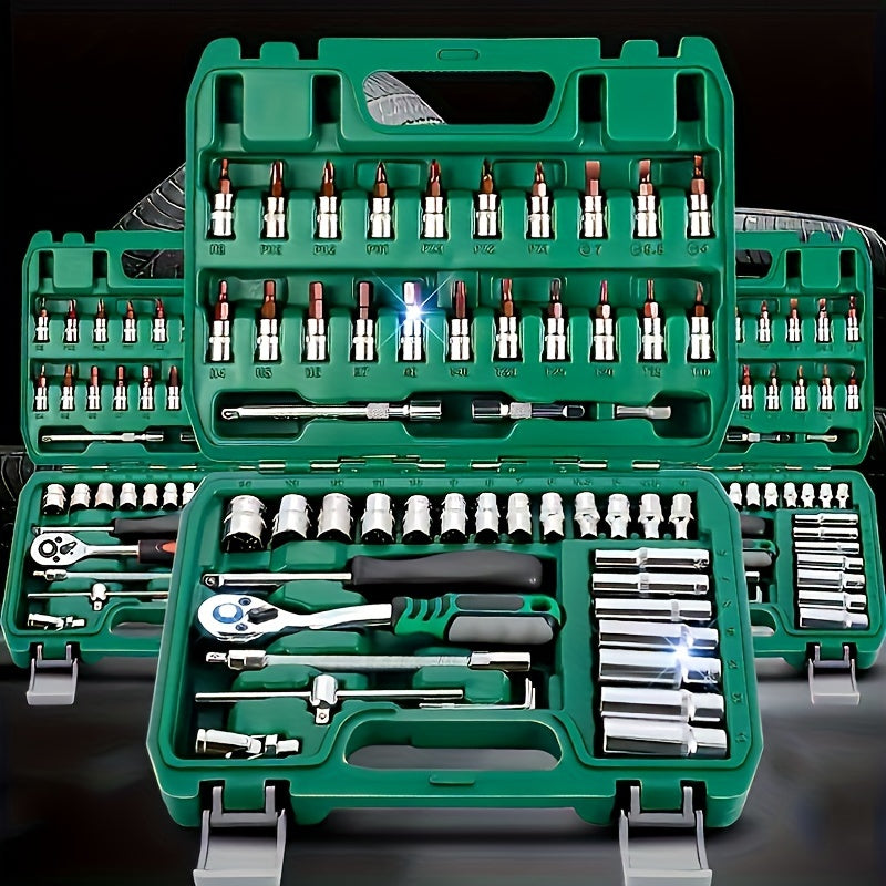 1/4" Drive Socket Ratchet Wrench Set 46-Piece Metric Reversible Ratchet Extension Bars for Automotive Repair Home Maintenance with Storage Case