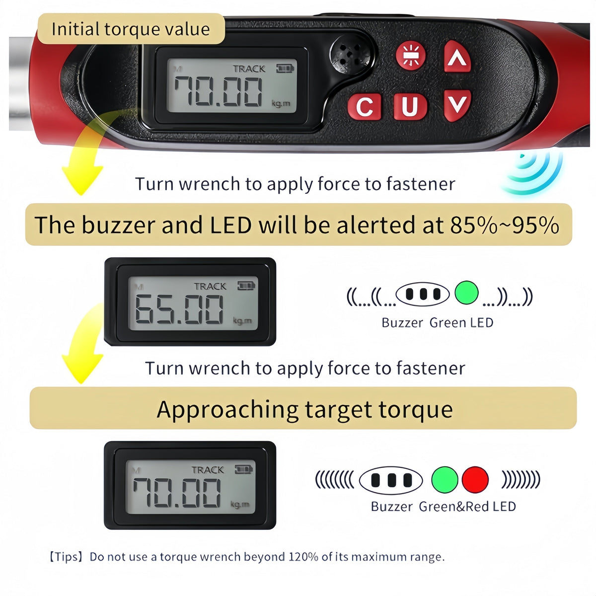 Digital Torque Wrench 1/2" & 3/8" Drive, LCD Display Buzzer & LED Alert, 4-Mode Cr-V, ±1% Accuracy, Preset & Data Storage, for Bike Motorcycle Auto Repair