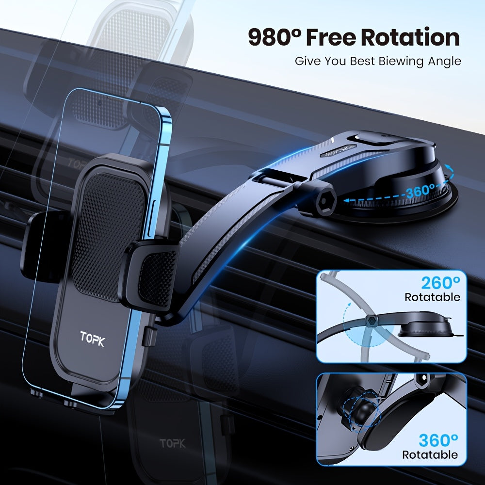 Car Dashboard Phone Holder Mount – Adjustable 360° Vertical & Horizontal, Strong Adhesive Base, Universal Fit for All Smartphones