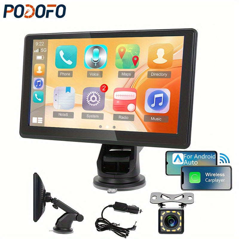 Portable Car Stereo 7-Inch HD Touchscreen – Wireless CarPlay & Android Auto, Mirror Link, Backup Camera, FM/AUX/USB/TF, Plug & Play for All Cars