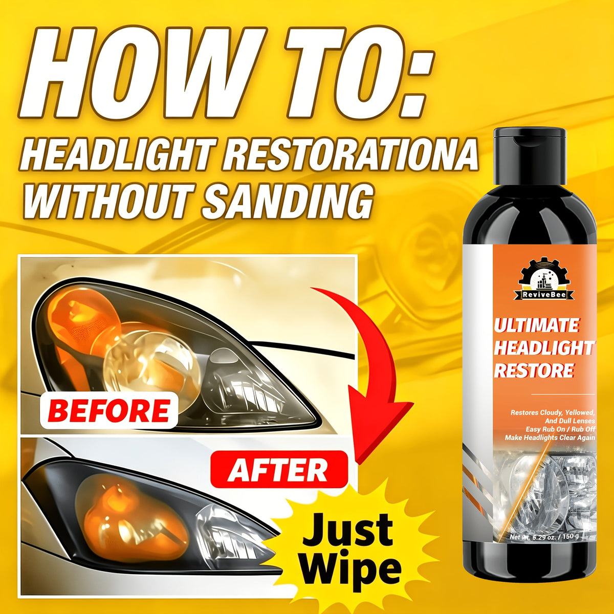 Headlight Restoration Kit No-Polish Formula, Instantly Clears Cloudy Lenses, Enhances Visibility & Brightness, Easy Car Headlight Cleaner & Repair Solution, 1-Pack / 4-Pack