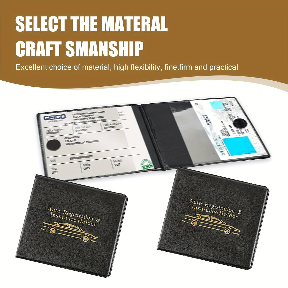 Car Document Holder – Multi-Slot Insurance Card, Registration & Driver License Organizer for Car Truck Motorcycle Trailer | Black Gold Design, 1pc & 2-Pack