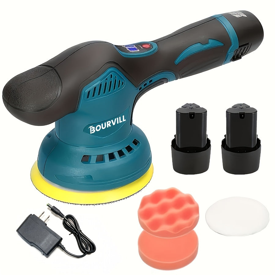 Cordless Car Polisher 5-Inch 8-Speed 5000RPM Battery-Powered Orbital Buffer for Car Detailing Scratch Removal Paint Correction by BOURVILL