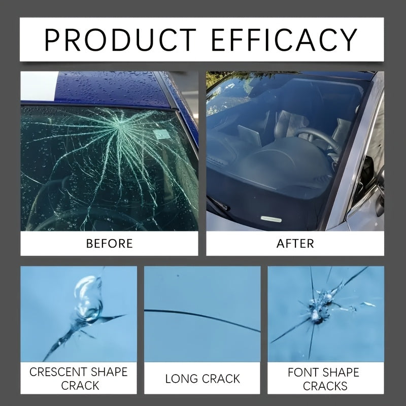 Windshield Repair Kit – DIY Chip & Crack Fix in 20 Min, Pressure Injector, Repair Fluid for Bullseye Star Half-Moon Cracks | Portable All-in-One Set
