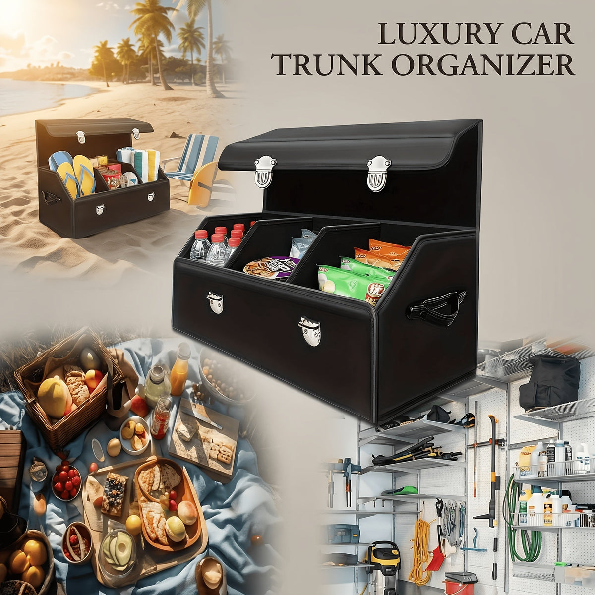 Car Trunk Organizer Collapsible Storage Box – Foldable Cargo Container for SUV, Truck & Sedan, Heavy-Duty Auto Trunk Storage Bag with Handles