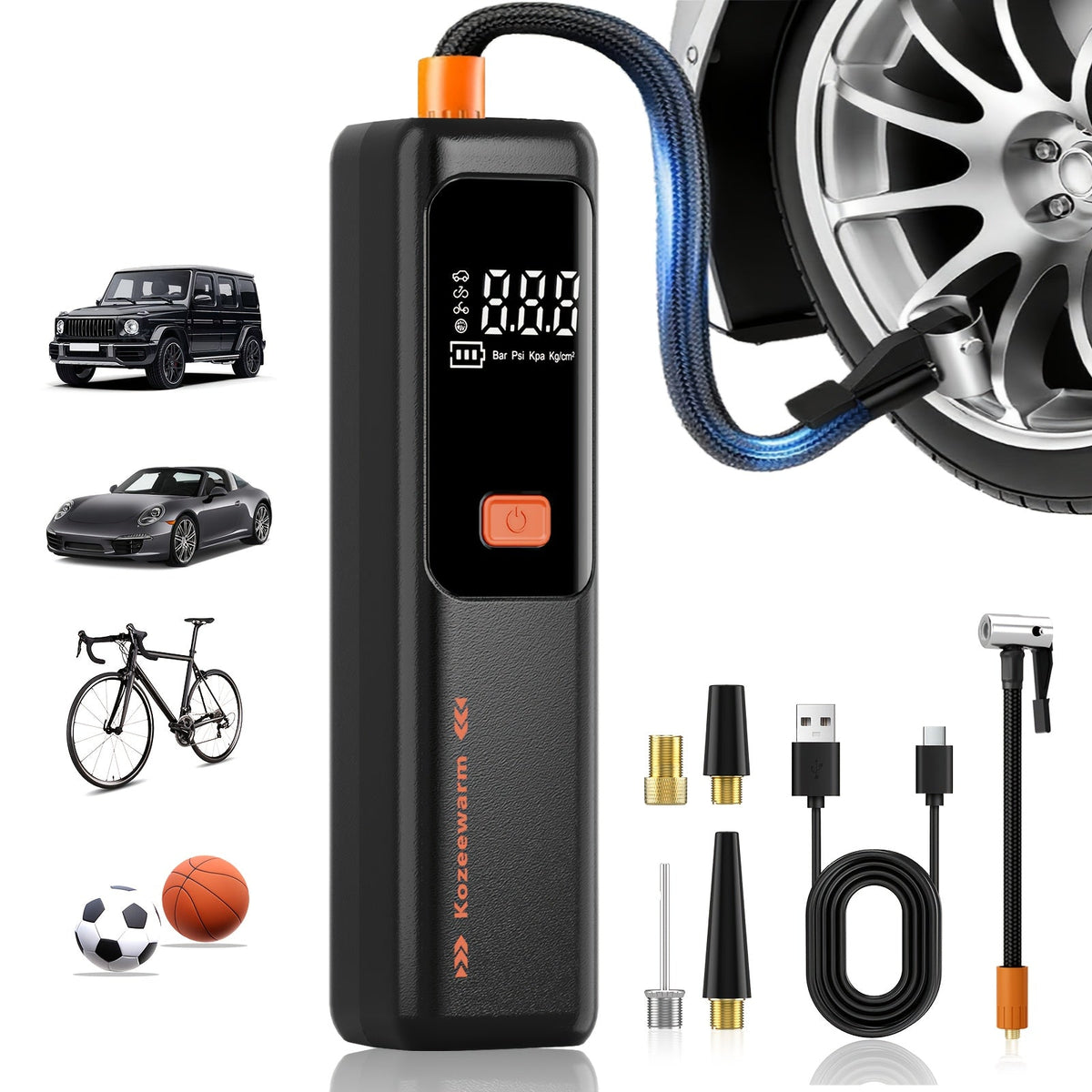 Cordless Portable Tire Inflator Air Compressor Digital Gauge USB Rechargeable 3X Fast Inflation for Car SUV Bike Motorcycle Sports Ball Black Pink Blue Orange