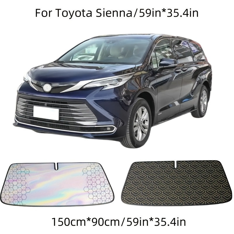 Car Windshield Sunshade 5-Layer Laser Insulation - Thickened UV Heat Blocker, Diamond Pattern, Fits Toyota Sienna Tundra Ford F150 & Universal Sizes, Gold Black