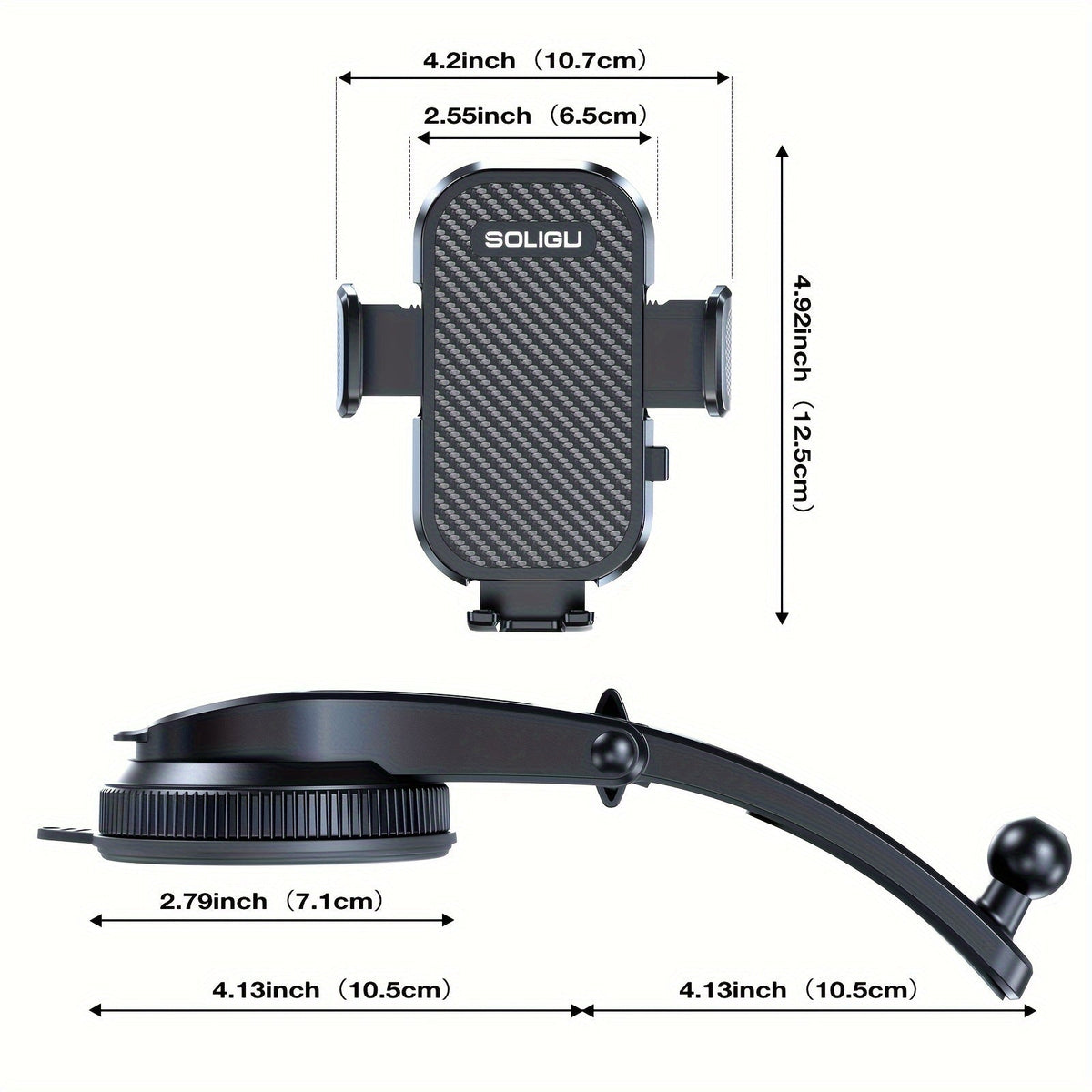 Soligu Universal Car Phone Holder Mount – Dashboard Adhesive, Adjustable Vertical & Horizontal, High Stability, All Phones