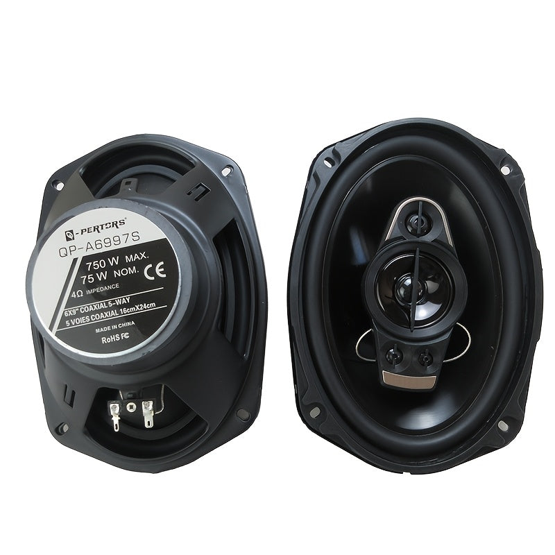6x9 Inch Coaxial Car Speakers 750W 5-Way Full Range – 2-Pack with Dust Cover & Audio Cable, 92dB 4-Ohm Stereo Door Speakers for Car Audio Upgrade