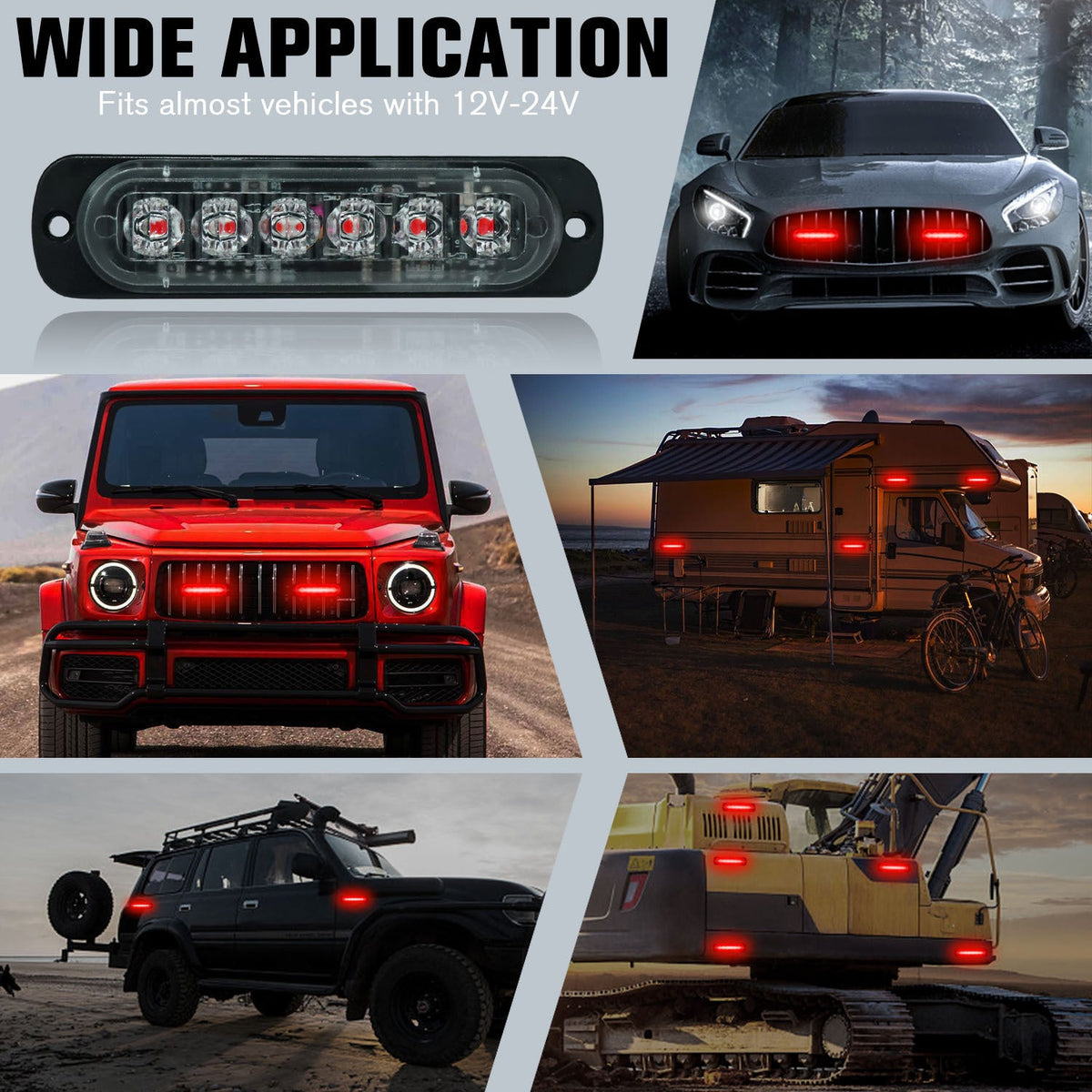 8PCS Ultra-Bright LED Light Bar Strip Kit, Truck Pickup Car Van RV Boat Lighting Decoration, Amber White Red Multi-Color Accent Lights