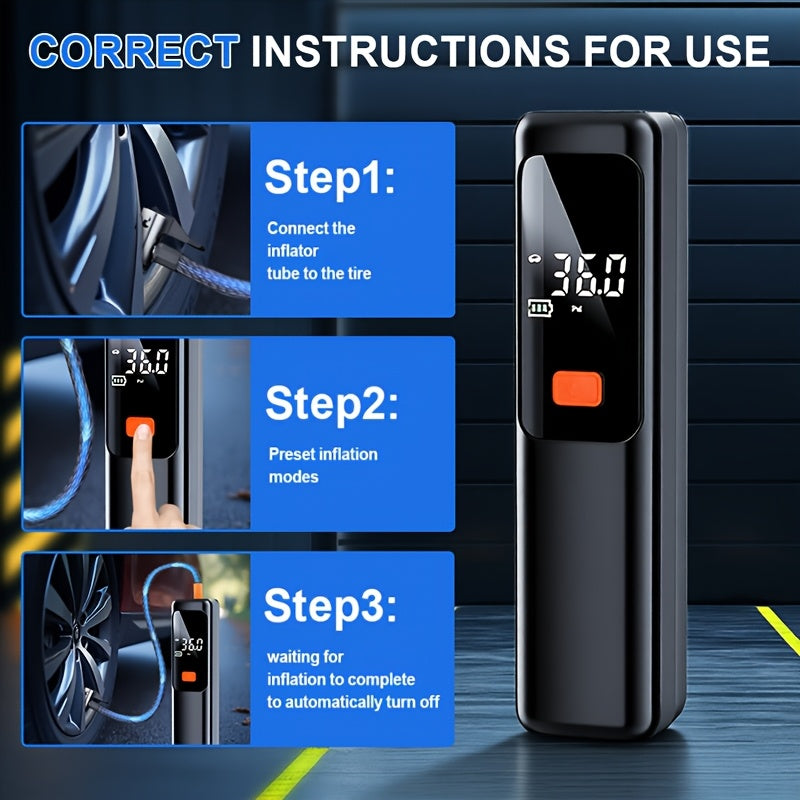 Portable Tire Inflator Wireless, Digital LED Air Compressor Pump, Auto Pressure Shutoff, USB Rechargeable, for Car Bicycle Motorcycle Basketball