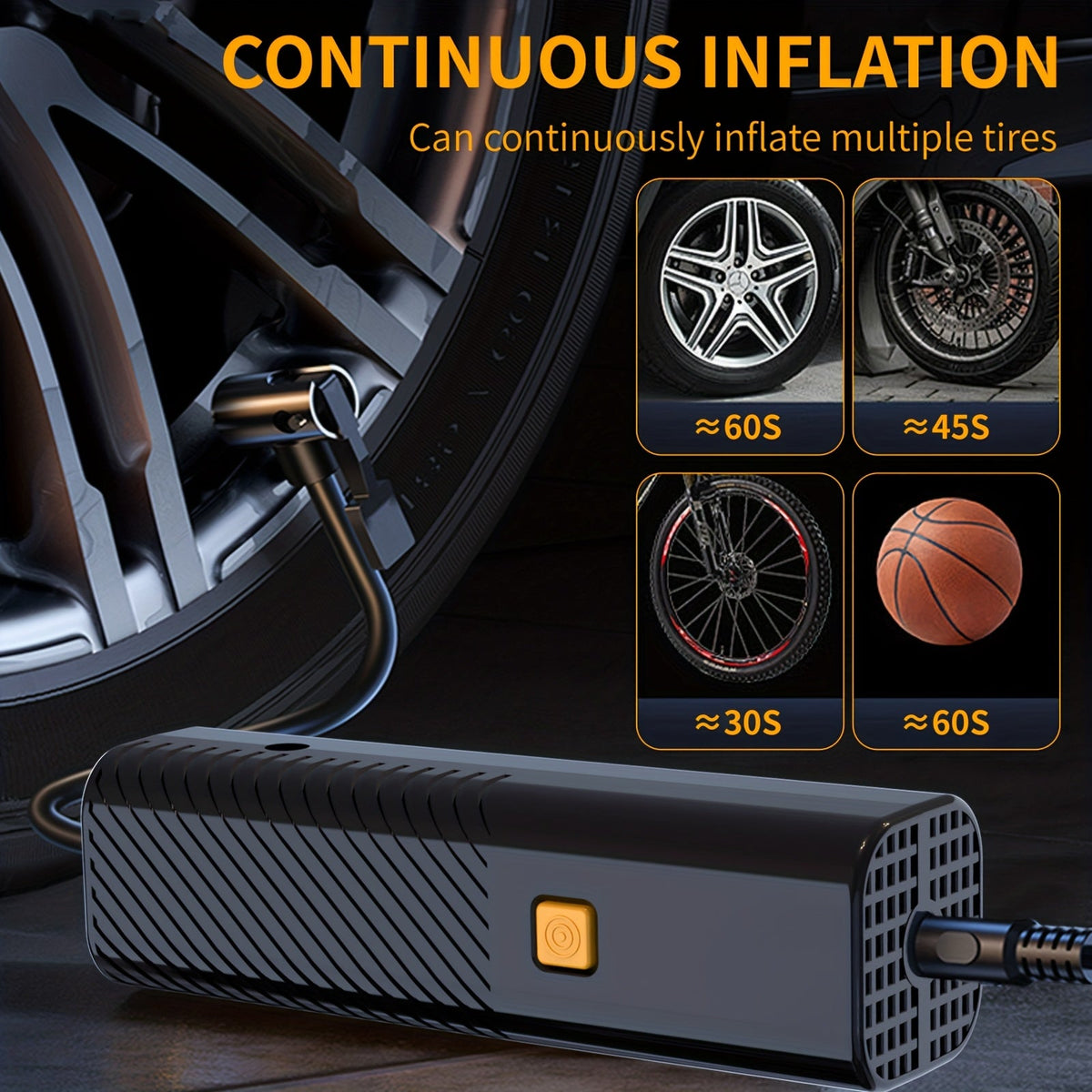 Cordless Tire Inflator 150PSI Portable Air Compressor with USB-C Charging & 3X Quick Inflate for Car Motorcycle Bicycle – One-Button Smart Pump