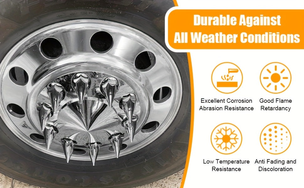 Spike Lug Nut Covers 33mm – Chrome ABS Screw-On Pointed Caps for Semi Trucks & Hub-Piloted Wheels, 60-Pack