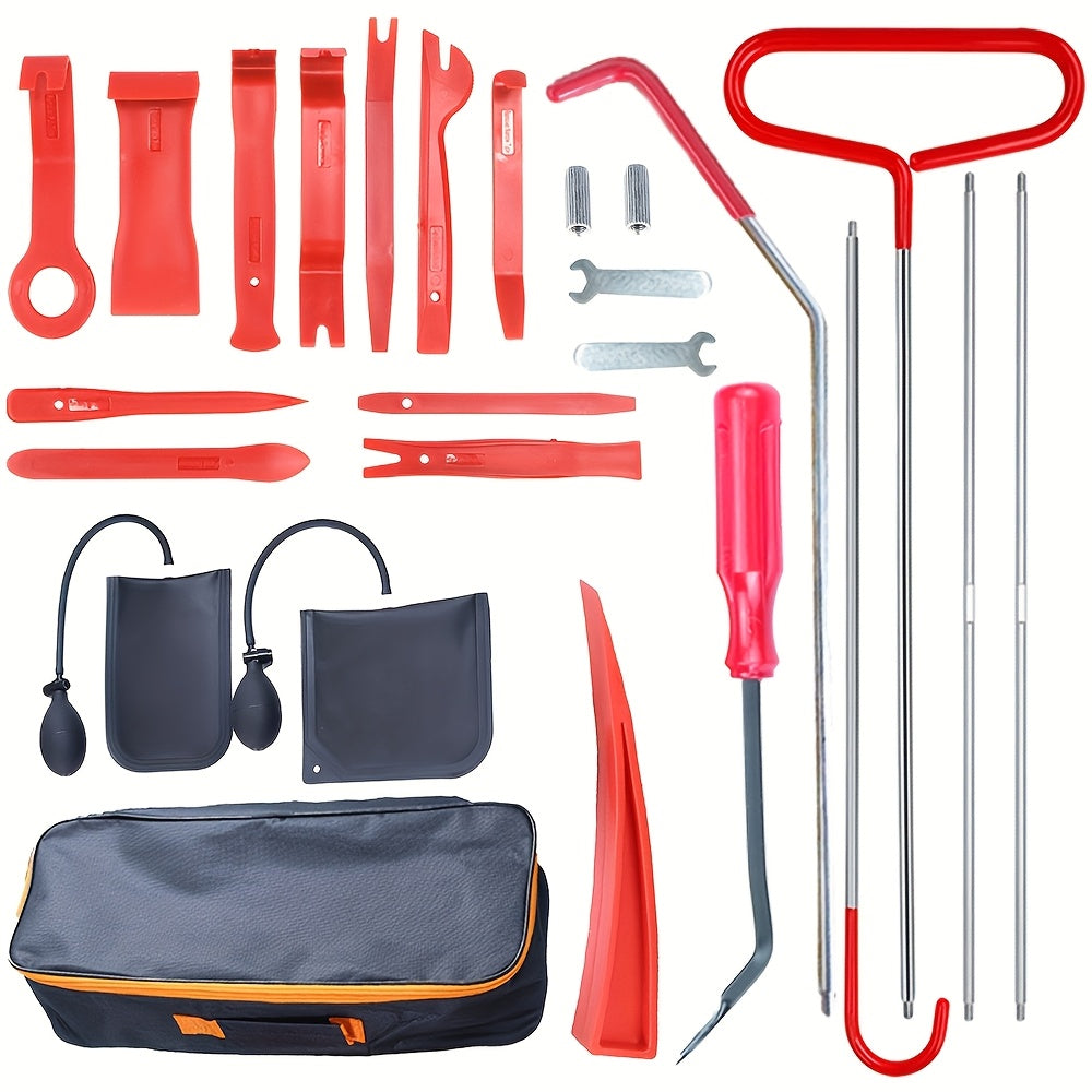 Car Trim Removal Tool Kit 25Pcs, Air Wedge Pump Long Reach Grabber Pry Tools, for Door Panel Molding Clip Fastener Removal, with Carrying Bag