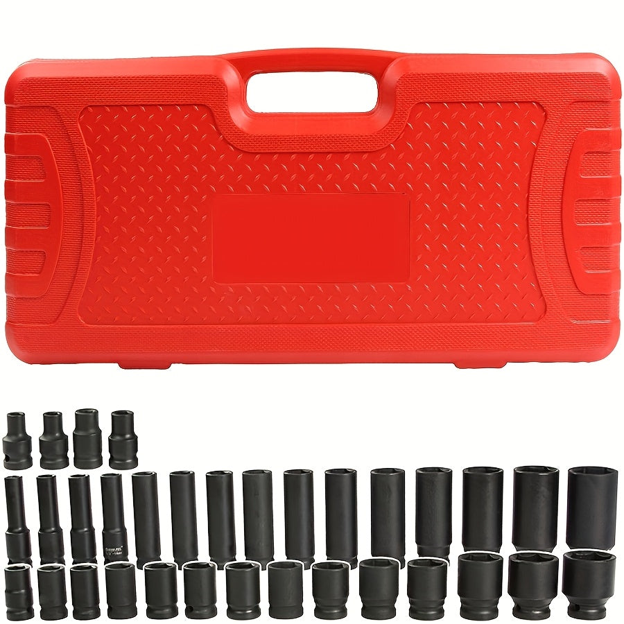 Socket Wrench Set 1/2" Drive – 44/34+1/50 Piece Pneumatic Tool Kit with Air Socket Wrench for Automotive & Household Repair
