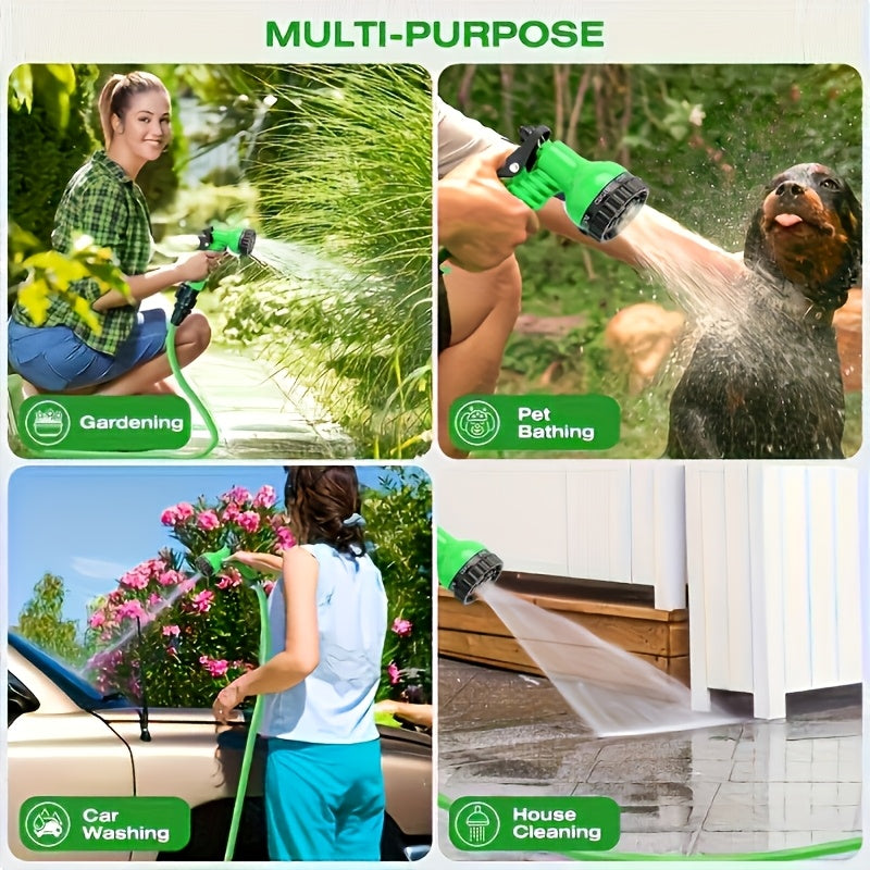 Car Wash Hose 100 Feet with 7-Pattern High-Pressure Nozzle, Lightweight Kink-Free Rustproof Garden Hose for Car Washing, Camping & Outdoor Cleaning