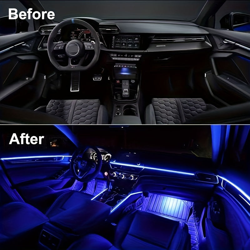 RGB Car Interior Ambient Light Kit - App & Voice Control, 8-Color LED Atmosphere Lighting for Dashboard Roof Console, USB Powered