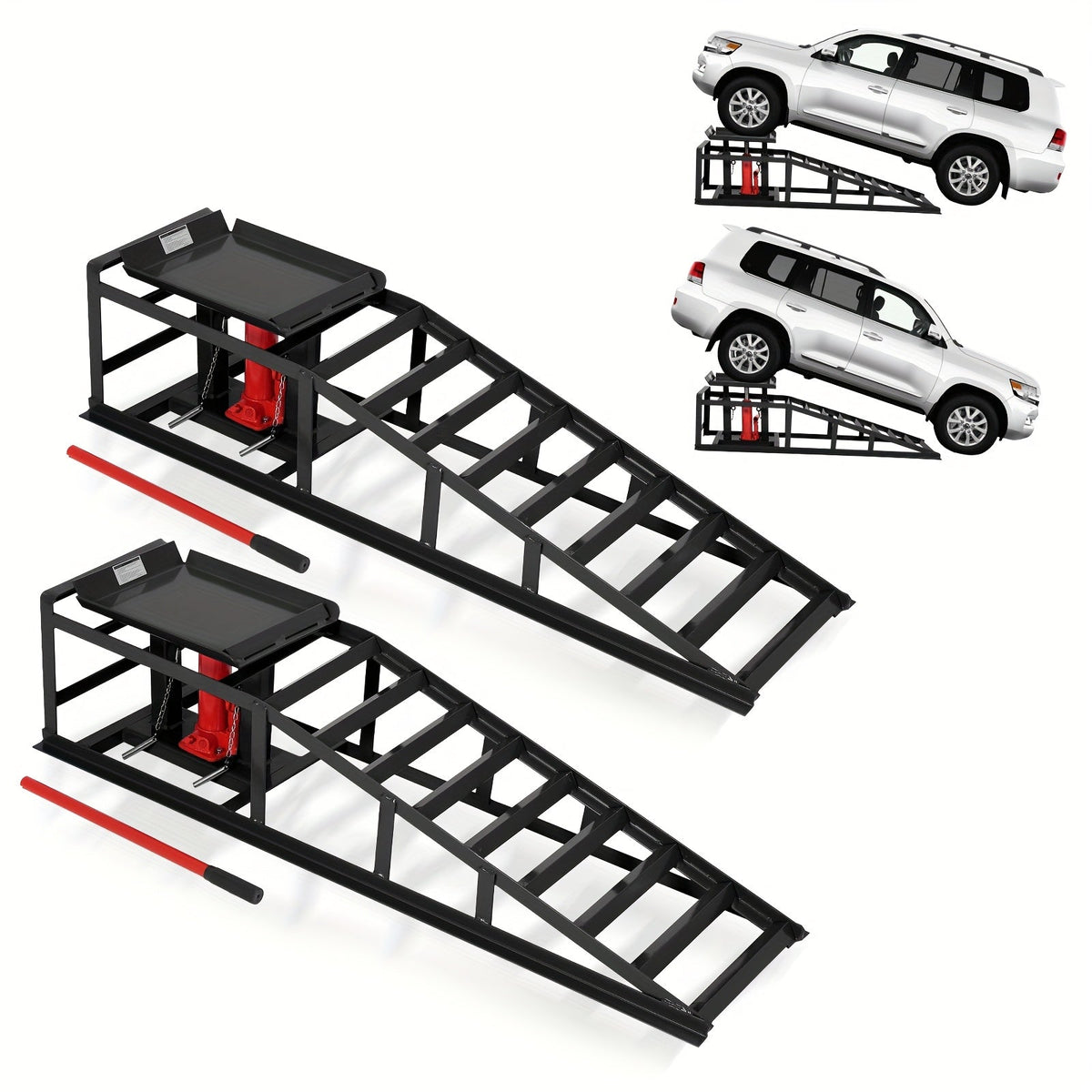 Hydraulic Car Ramps 2 Pack 5-Ton 11000 LBS - Low Profile Heavy Duty Steel Service Lift Ramps for Car Truck Trailer Garage Repair, No Installation Required