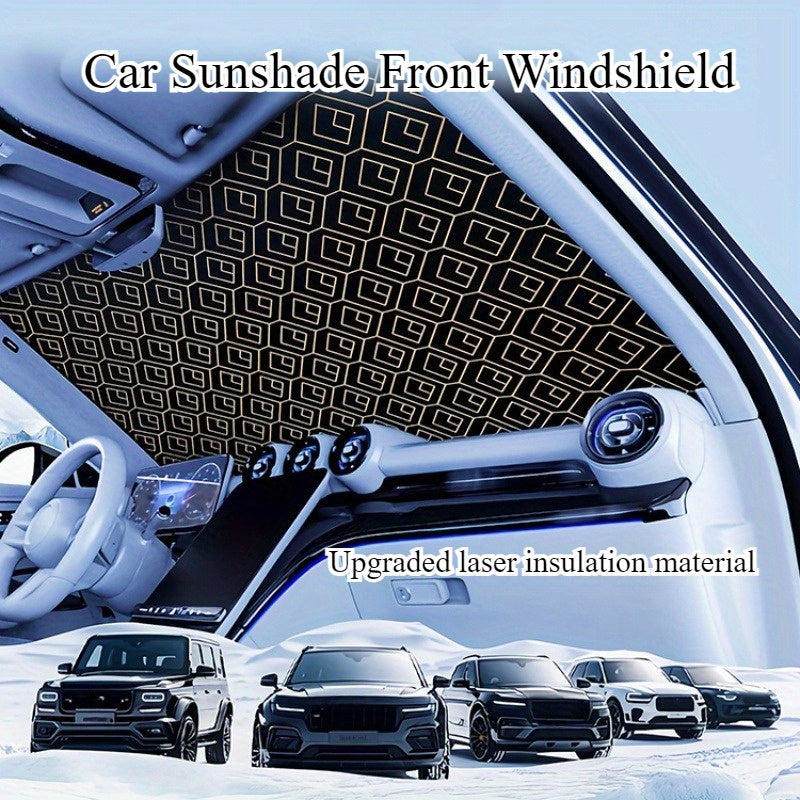 Car Windshield Sunshade 5-Layer Laser Insulation - Thickened UV Heat Blocker, Diamond Pattern, Fits Toyota Sienna Tundra Ford F150 & Universal Sizes, Gold Black