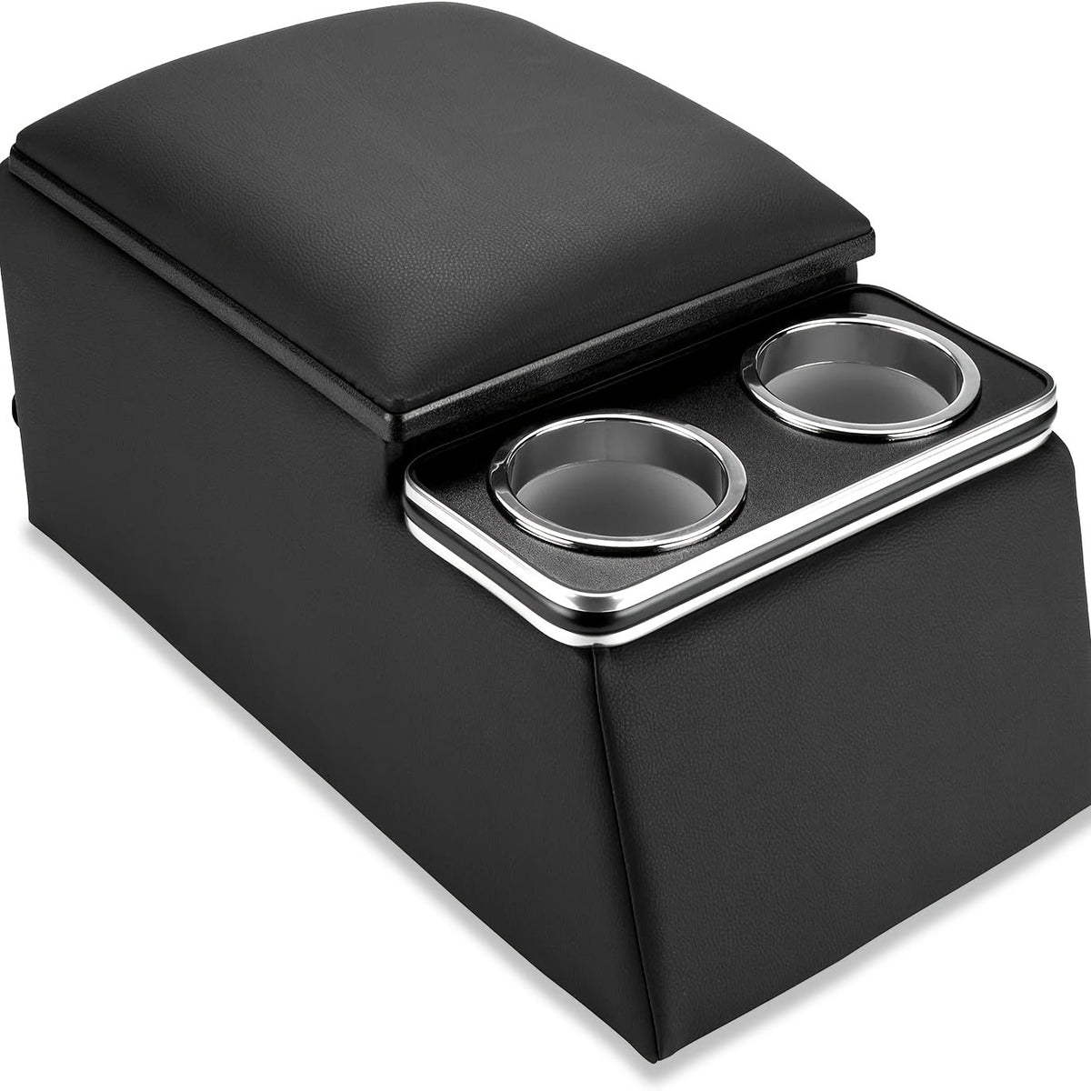 Universal Car Center Console Armrest Box - Rear Bench Seat Organizer with Cup Holder & Storage, Truck SUV Van, Black