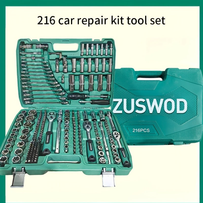 216-Piece Professional Tool Set – 1/4" 3/8" 1/2" Drive Ratchet Wrench & Socket Kit, S2 & CR-V, Automotive & Racing Grade