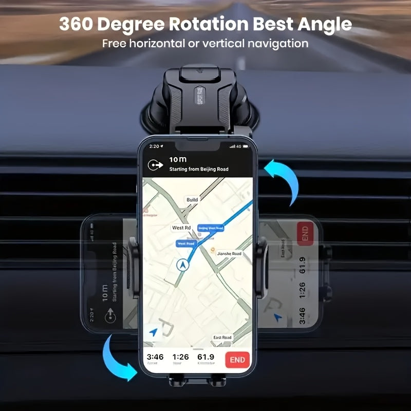 Car Phone Holder Suction Cup Mount – Universal Dashboard Stand | Adjustable Portrait & Landscape for All Smartphones